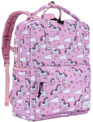 Kasgo Kinderrucksack, Niedlich Rucksack Kinder Mädchen Jungen 6-8 Jahren Schulrucksack mit Brustgurt Leicht Wasserabweisend Große Kapazität Din A4-tauglich 10L 37cm Rosa Einhorn
