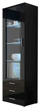 Mirjan24 Vitrine Standvitrine Soho S1, Glasvitrine, Vitrinenschrank, Hochschrank, Stauraumvitrine, Wohnzimmer Highboard Schrank (Schwarz/Schwarz Hochglanz, mit RGB LED Beleuchtung)