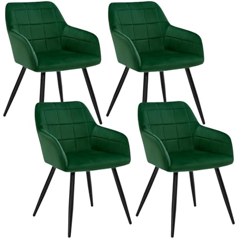 WOLTU Esszimmerstühle 4er Set, Küchenstühle gepolstert mit Armlehnen | Sitzfläche aus Samt, Metallbeine, für Wohnzimmer Küche Esszimmer, Dunkelgrün