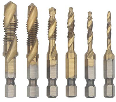 Rowiz 6PCS Combination Drill and Tap Bit, Metric Thread M3 M4 M5 M6 M8 M10 Hexagon Shank Spiral Compound Drill Bit Set