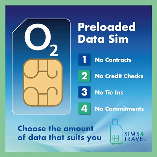 O2 Data Sim Card Preloaded with 25GB of 4G/5G Data. Roam for Free in 47 Countries. No Contracts, No Commitments, No Credit Checks, No Tie-ins, No Personal ID. (Valid for 1 Month)