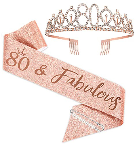 Geburtstag Roségold schärpe und Tiara, 80 & Fabulous Schärpe und Tiara für Frauen, 80. Geburtstagsgeschenke für alles Gute zum 80. Geburtstag Party Favor Supplies