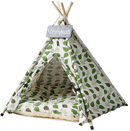 Vinnykud Hundezelt Abnehmbar und Waschbar Tipi Zelt für Hunde und Katzen Katzenzelt Baumwolle Leinwand Haustierzelte Häuser mit Kissen