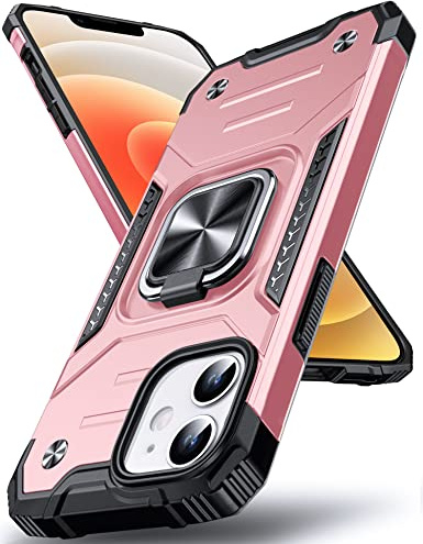 DASFOND Cover per iPhone 12 Mini Case, Custodia Antiurto Grado Militare [Anello Supporto Rotazione 360°] TPU Bumper Anti-Graffio Case per Supporto Magnetico da Auto per iPhone 12 Mini, Oro Rosa