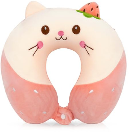 Wishstar Tier Reisekissen Rosa, Kinder Nackenkissen, Cartoon U-förmiges, Memory Schaum Nackenkissen, Stützkissen für Auto Zug Büro Heim Flugzeug für Reisen
