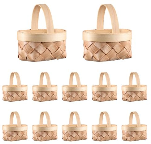 Leer Mini Osterkorb Geflochten: 12 Stück Woven Körbe Mit Griffen, Bauernhaus Kleine Hochzeit Süßigkeiten Geschenk Lagerung Für Party Favors (2.3 * 1.8 * 2.7in)