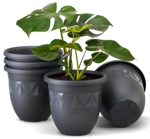 Plastard Übertopf 5er-Set Ø 30 cm Anthrazit, 10 Liter, Garten & Balkon | UV- und frostbeständiger Kunststoff. optionaler Drainageöffnung, Pflanzkübel für Innen- und Außenbereiche, Deko Blumentopf