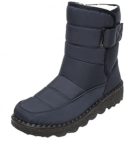 Hbeylia Winter Snow Boots For Women Men Unisex Waterproof Thermal Fleece Lining Anti Skid Mid Calf Boots Wedge Platform Warm Wool Fuzzy Ankle Booties Outdoor Work Camping Short Boots For Boys Girls