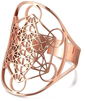 TEAMER Größenverstellbarer Erzengel Metatron Edelstahl-Ring, verstellbare Blume des Lebens, Schmuck für Frauen und Mädchen