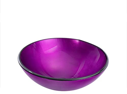 Ksunun Lavabo da Appoggio Lavabo in Vetro Temperato Artistico Lavabo D'appoggio Viola Lavabo da Bagno Rotondo Design Moderno con Tubo Pop-Up in Ottone, per Bagno e Toilette
