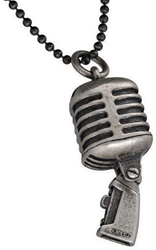 Big sterling silver pendant on ball chain for men necklace for men pendant vintage cool microphone necklace chain singer music jewellery men gift