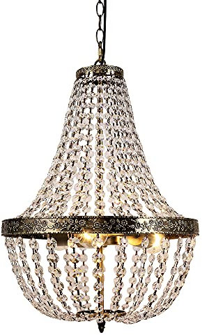 FIRVRE Lampada a sospensione in cristallo a 3 luci Illuminazione a soffitto in bronzo antico Loft Lampadario di campagna francese Piccolo lampadario shabby chic per soggiorno e camera da letto