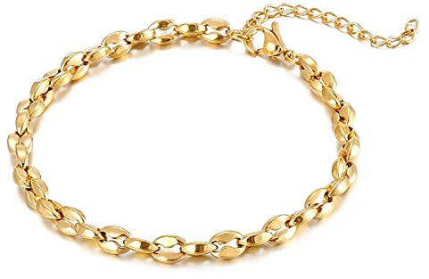 Bishilin Gold Armbänder 20CM, Armband Herren Edelstahl Bohnenkette Gliederarmband 5MM mit Karabinerverschluss Armband Charms Freundschaftsarmband für Männer Jugend