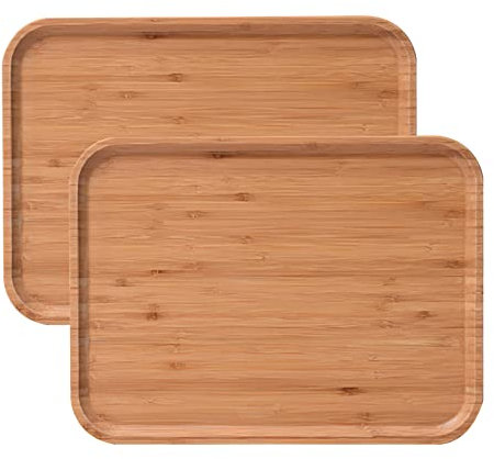 Viitech Bandeja de bambú grande rectangular de bambú bandeja de té utensilios, bandeja de desayuno, bandeja de servicio adecuada para plato de postre, plato para aperitivos (2 unidades, 40 x 30 cm)