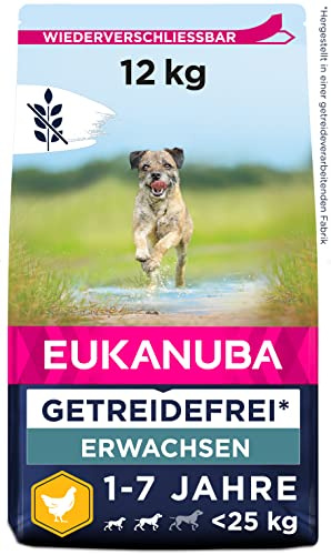 Eukanuba Hundfoder spannmålsfri med kyckling för små och medelstora raser – torrfoder för vuxna hundar, 12 kg
