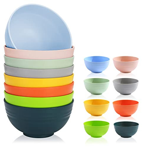 Berglander 760ml Juego de cuencos de plástico de 8 colores Durable Reutilizable Ramen Ensalada Palomitas de maíz Cuenco Cubiertos a prueba de fugas Apto para microondas y lavavajillas