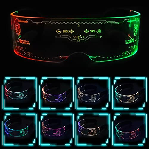 RosyFate Led Brille, Leuchtende Brille Led, Bunte Leuchtbrille, Led Brille Party, Euchtende Brille Led, Blinkende Brille, Cyberpunk Brille, Led Brillen für Party, Konzert, Bar, Versammlungen