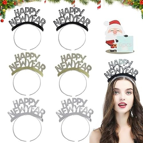 KOIROI Happy New Year Haarreif 2025, Silvester Kopfschmuck, Haarreifen Happy New Year Silvester Party Haarreif, Silvester Deko 2025 Tiara, Silvester Stirnband mit Silber Gold für Silvester Party