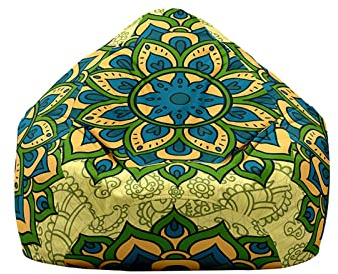 Treer Bean Bag Covers Without Filling, Mandala Style Soft Cotton Linen Beanbag Chair Cover Large for Kids & Adult, Zipper Bean Bag Chair Sofa Cover - Organizer (70x80cm,Green)