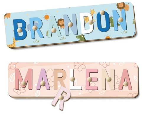 Puzzle Personalisiert Holz, Namenspuzzle Baby Kinder Ab 1 Jahr Geschenk | Personalisiertes Holzpuzzle mit Name, Montessori Lernspielzeug ab 1 Jahr, Geschenk zur Geburt, Taufe oder Geburtstag.