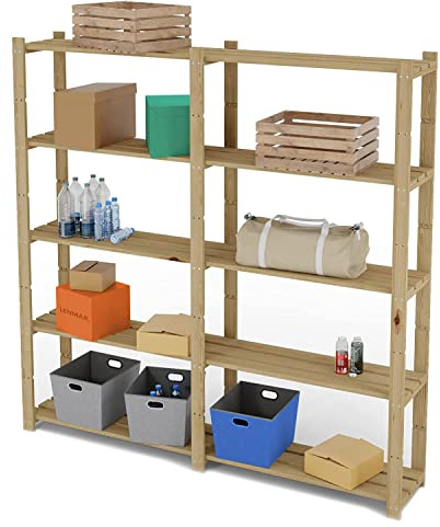 Lenmar Serie B Holzregal, Kiefer, Holz, Hellbeige, B-02 170 x170 x 30 cm, 5 Böden, Bücherregal, Holzregal, Standregal, Wandregal, Regal mit 5 Böden, Büroregal, für Wohnzimmer, Lagerregal