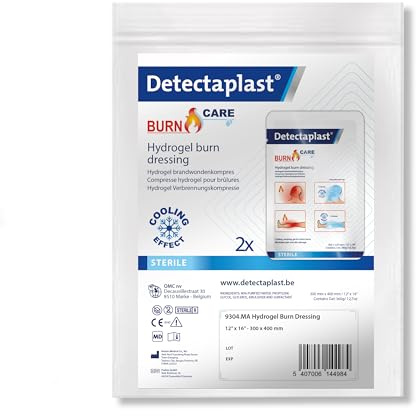 Detectaplast Brandwunden-Kompresse mit Hydrogel (30x40 cm, 2 Stück) - Sterile Hydrogel-Kompressen für starke Verbrennungen - Brandwunden-Kompresse zur Wundheilung - Wasserbasis Gel-Wundkompresse