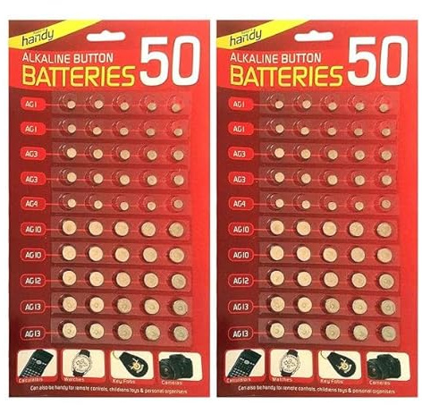 ONE 100Pcs Alkaline Button Batteries | Assorted Mixed Alkalin Button Coin Cell Lithium AG1, AG3, AG4, AG10, AG12, AG13 | Batteries Cell Perfect for Watches, Calculators and Toys