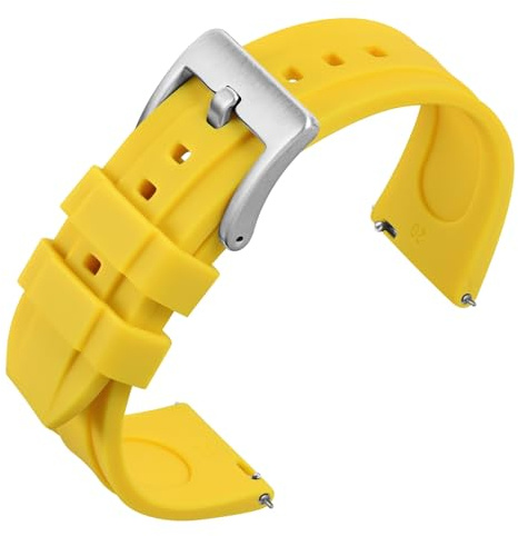ANNEFIT Correa de Reloj de Silicona de Liberación Rápida 22mm, Pulsera de Goma Suave con Hebilla de Acero Inoxidable (Amarillo)