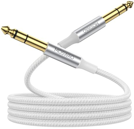 MOSWAG Câble pour Guitare 3M Câble pour Instruments Stéréo 6,35mm TRS | Jack 6,3mm à Jack 6,3mm Connecteur Tressé pour Ampli,Blindage Anti-Bruit pour Guitare, Ampli,Basse,Clavier,Pédales d'Effets