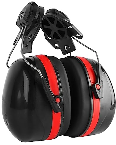 SEAFRONT 2Pcs Hard Hat Attachment Earmuff Adjustable Telescopic Helmet Earmuff for Noise Reduction Lightweight Fashionable Design Red Black PVC Sponge Ear Defenders