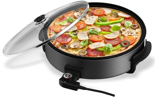 Scheffler Elektrische pfanne elektrisch Pizzapfanne 41cm Elektropfanne mit decke,Multifunktionspfanne mit Antihaftbeschichtet,5 Einstellbare Temperaturen,13L,1500W(EPP38-A)