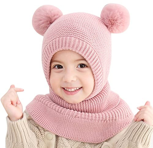 Kinder Mädchen Wintermütze Warm Niedlich Schlupfmütze Mit Bommel Beanie Schlupfmütze Kinder Mädchen Strick Mützen Und Schal Hut Mit Ohrenklappen 2-6 Jahre