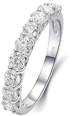 Lieson Freundschaftsringe Damen, Weißgold Ringe Frauen 750 18K Elegant Rund Diamant mit 0.1ct Partnerringe Weißgold Gr. 48 (15.3)