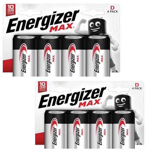 Energizer MAX D Batteries LR20 MN1300 – Pack of 8 | 1.5V Alkaline Batteries for Toys, Flashlights, Clocks, Fairy Lights, Remotes & Household Devices