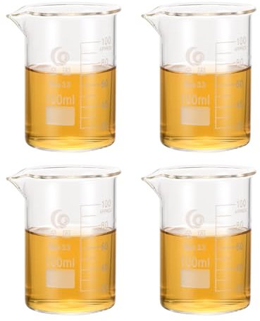 PATIKIL 100ml Glass Beakers, 4Pcs Beakers 3.3 Borosilicate Glass Beakers Graduated Measuring Cup with Spout for Lab Experiments, Cooking and Baking, Clear