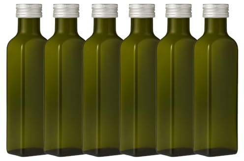6x Glasflaschen MARASKA GRÜN 500ml mit Schraub-Deckel Silber Saftflasche Likörflaschen Schnapsflaschen Ölflaschen Flaschen Wasserflasche aus Glas zum selbst befüllen