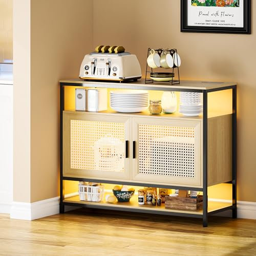 Lvifur Sideboard mit Schubladen und Große Speicherkapazität,Kommode Wohnzimmer mit LED-Licht,Buffetschrank Sideboard mit USB-Aufladung,100 x 40 x 80 cm