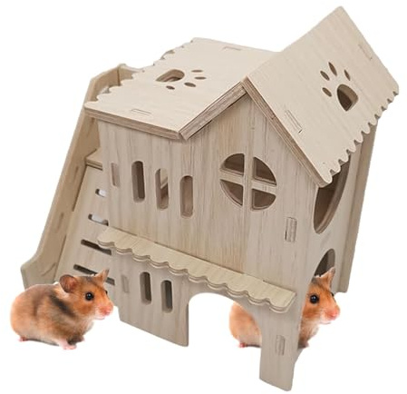 Générique Maison Labyrinthe pour Hamsters, château pour cochons d'Inde - Cabane à gerbilles à Deux étages avec échelle,Grands d'escalade de Labyrinthe en Bois pour perroquets