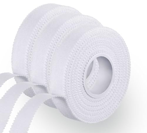 3 Rolls Zinc Oxide Tape - Breathable Fabric Strapping Tape, Wrist Finger Tape, Flexible Athletic Sports Tape for First Aid Sports, Adhesive Cohesive Bandage for Wrist Finger Wrap Blister Prevention