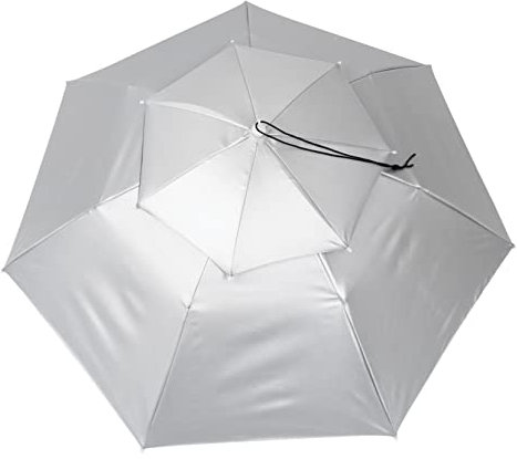 FUNOMOCYA Parapluie Monté Tête Double Couche 95 Cm Argenté Pour Pêche Et Activités Extérieures Parapluie Sans Utilisation Des Mains Pliable Et Ventilé Protection Solaire Et Pluie