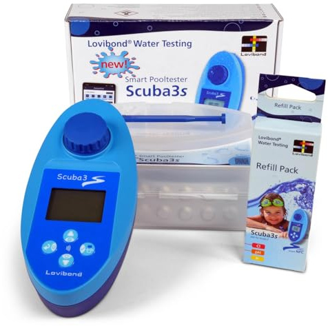 Lovibond SCUBA 3s elektronisk pooltestare med NFC – smart elektronisk pooltestare för krävande pool- och spa-kontroll – alla viktiga poolparametrar (SCUBA 3s + Refill Pack)