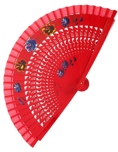 HAWILLOSCH Roter Spanischer Holzfächer Doppelseitig Durchbrochen Faltfächer Für Flamenco Tanz Zigeunertänze Dekoration Reisen
