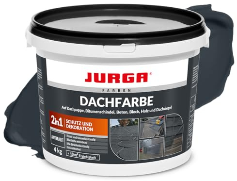 JURGA Dachfarbe 4 Kg Anthrazit (≈10m²) 2 in 1: Deko & Schutz, Sockelfarbe, Betonfarbe, UV- und Witterungsbeständig, Hohe Elastizität, Einfache Anwendung, LF-frei, Innen- und Außen