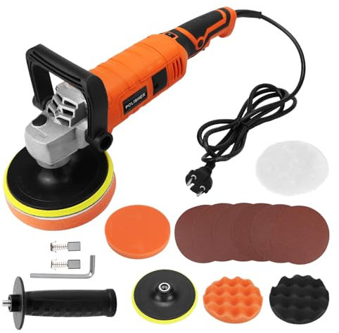 QWORK® Lucidatrice Auto 1200W, 220V Set Lucidatrice a velocità Variabili Multiple, Lucidatrice per Auto con Tamponi Lucidanti