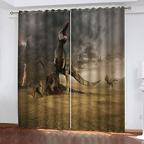 Blickdichte Vorhänge Mit Motiv 3D Kampf Der Dinosaurier Im Grasland Kinder Gardinen Blickdicht Ösen Gardine Thermo 280x160 Cm Schlafzimmer Kinderzimmer Vorhänge Dekoratives Muster, Verdunklungsvorhä