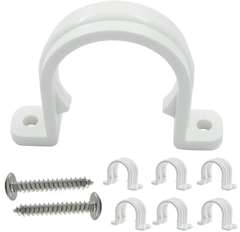 Bonsicoky 12 Set PVC Pipe Clamps - 1-1/4 Plastic Pipe Straps with Screws - Two Hole Plastic Pipe Clamps Clips - PVC Conduit Clips for Conduit Cables Hose