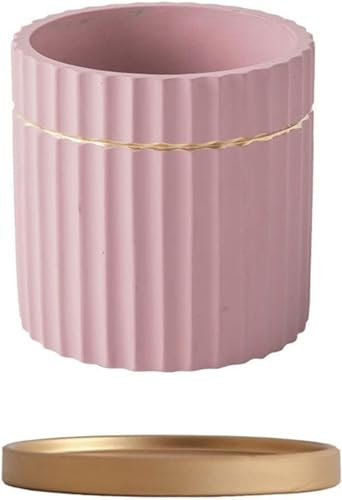 VNNHGB Maceta Redonda con Rayas Verticales para jardín, decoración Personalizada, Maceta pequeña de Escritorio Adecuada para suculentas, Maceta Decorativa, Color Negro (Rosa)