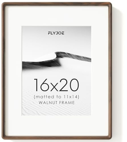 FLYJOE 16x20 Picture Frame, Natural Solid Walnut Wood Photo Frame with HD Tempered Glass, Rounded Corner Wooden Frame 16 x 20 Matted to 11x14, Horizontal or Vertical Wall Mounting