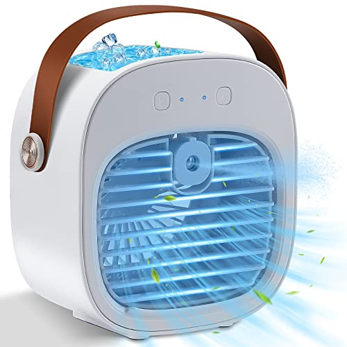 Aire acondicionado portátil recargable, mini aire acondicionado de 5200 mAh, enfriador de aire personal con 3 velocidades, ventilador de refrigeración de aire de escritorio pequeño para dormitorio,