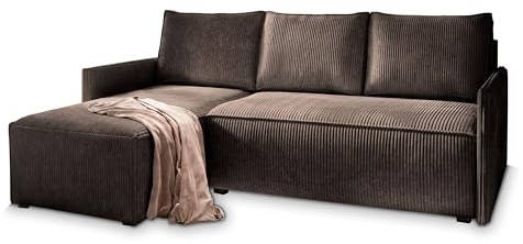 Masseno Ecksofa PERUSI mit Schlaffunktion L-Form, Sofa mit Bettkasten, Wohnzimmersofa, Couch, Soffa, Bettsofa, Couchgarnitur- Braun, POSO 06